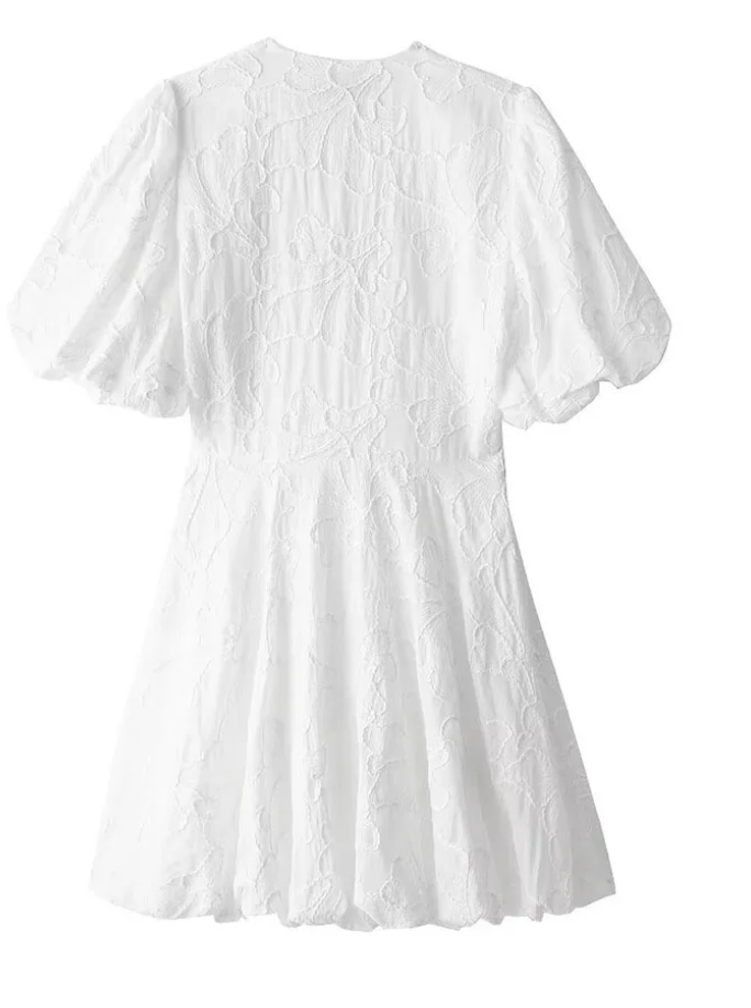 Damen Sommer-Minikleid mit V-Ausschnitt und Puffärmeln