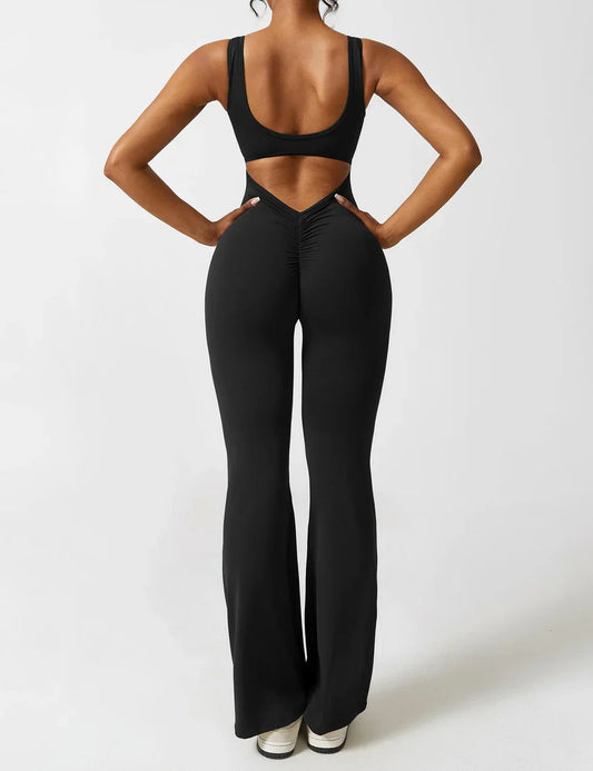 Damen-Jumpsuit mit offenem Rücken und ausgestelltem Bein