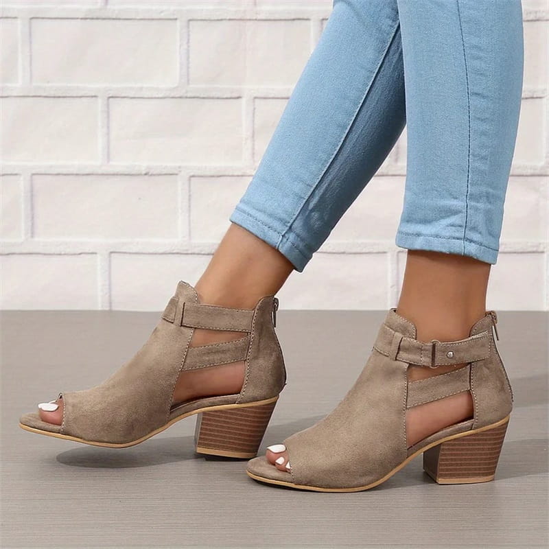 Damen-Stiefeletten mit offener Spitze