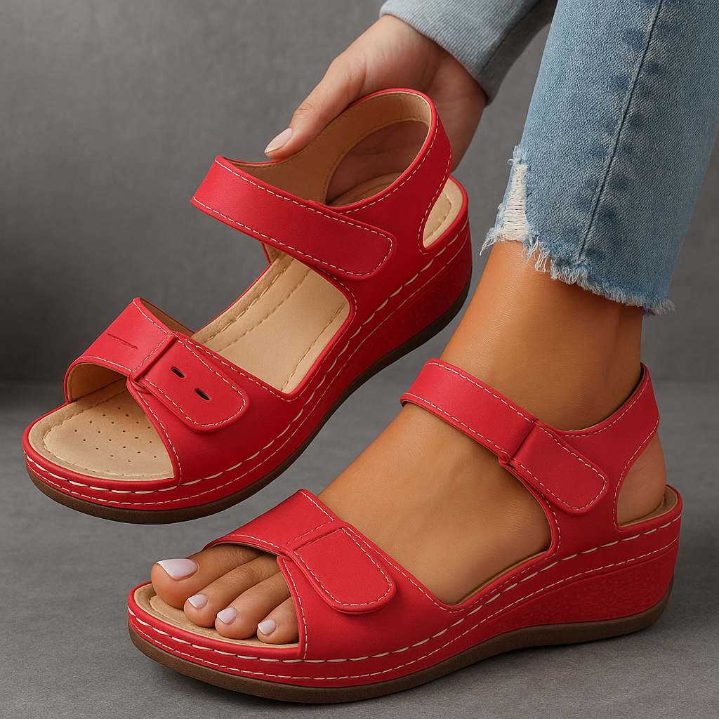 Orthopädische Damen-Plateausandalen mit Keilabsatz