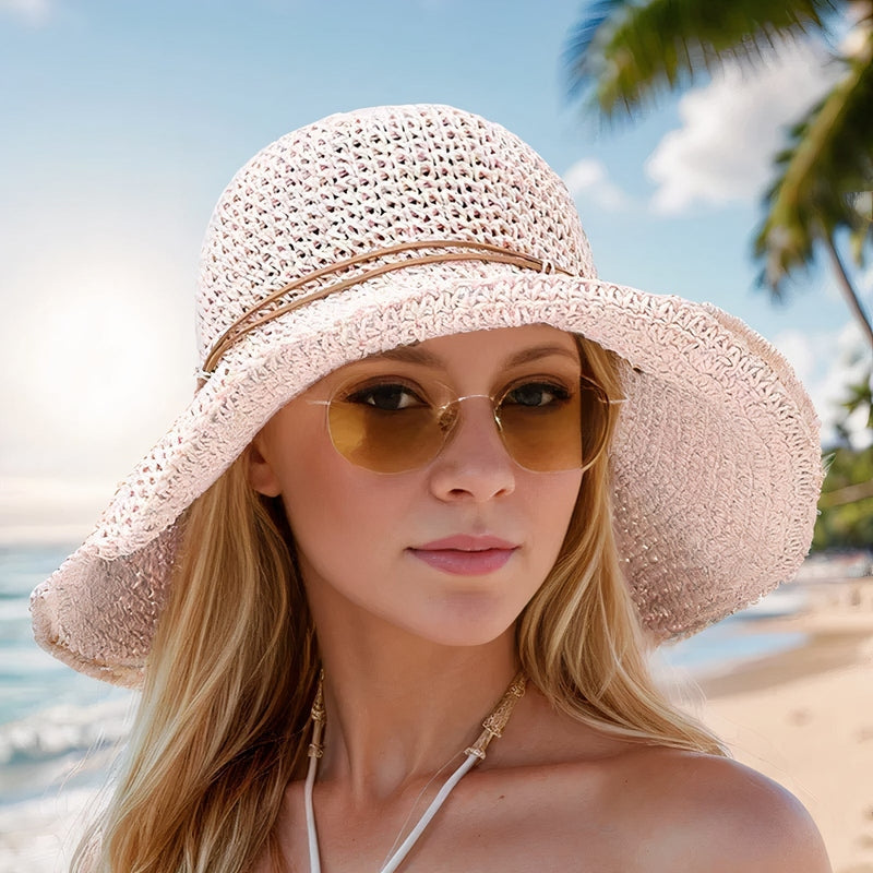 Faltbarer Fedora-Sonnenhut für Damen mit breiter Krempe, Einheitsgrösse