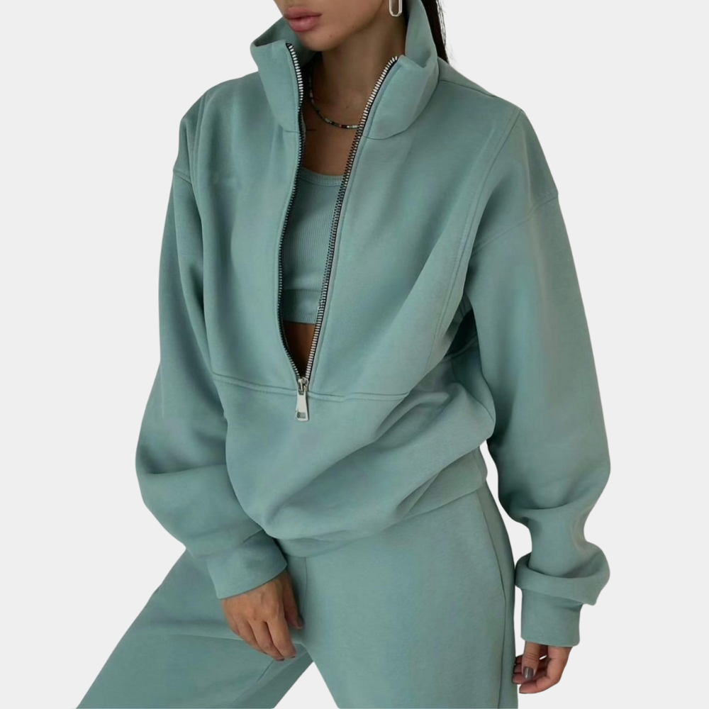 Damen-Loungewear-Set mit Reissverschluss-Oberteil