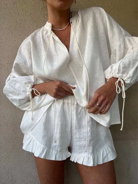 Damen-Loungewear-Set – mit Rüschensaum und luftigem Komfort