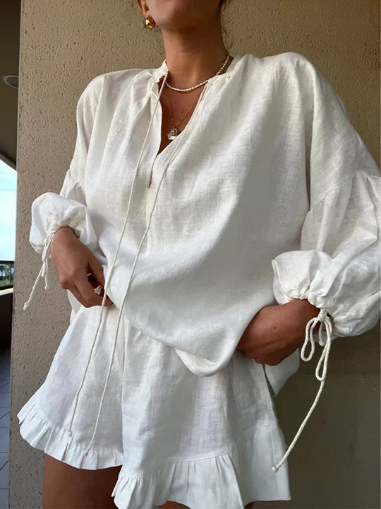 Damen-Loungewear-Set – mit Rüschensaum und luftigem Komfort