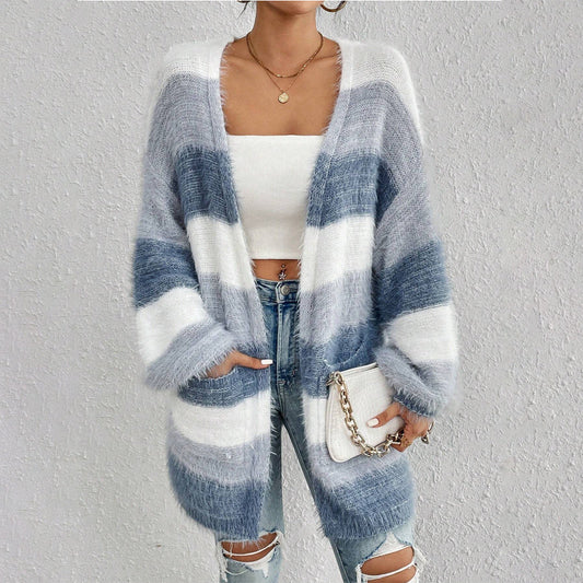 Gestreifte Damen-Oversized-Strickjacke