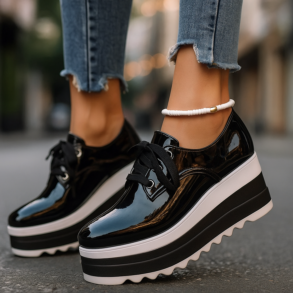 Damen Plateau-Schnürschuhe
