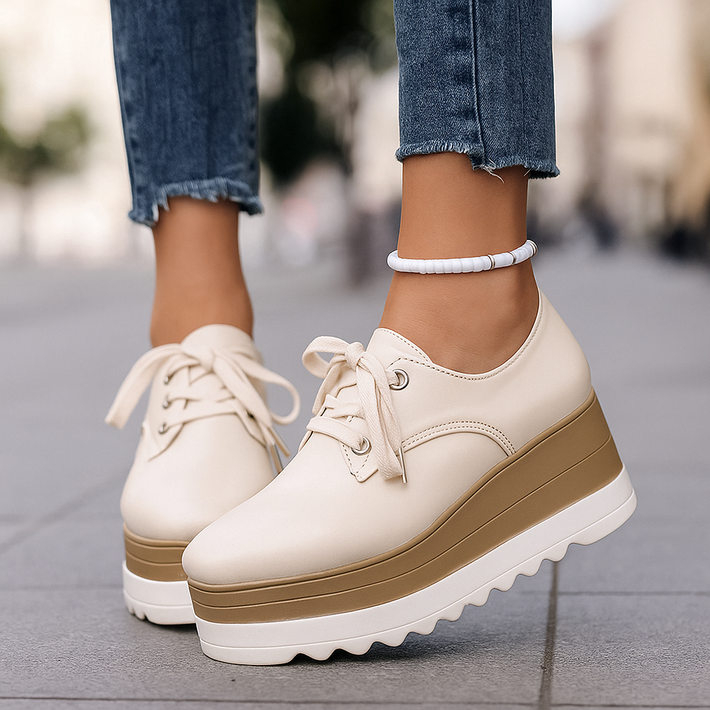Damen Plateau-Schnürschuhe