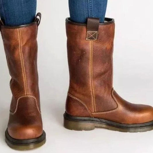 Damen-Winterstiefel aus Leder mit Fleecefutter – Schlupfform, wadenhoch