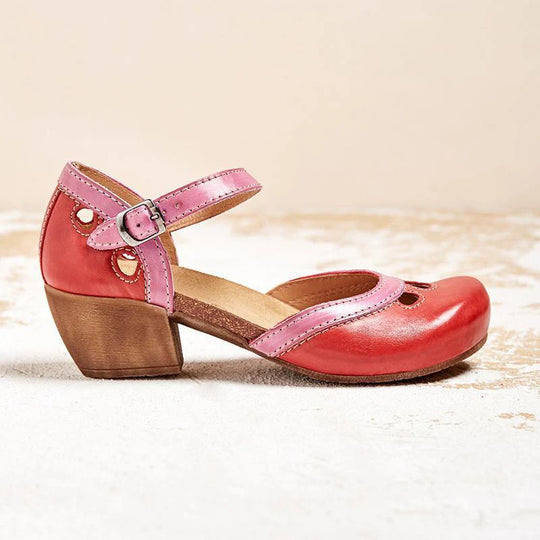 Damen Retro-Sandalen mit niedrigem Absatz