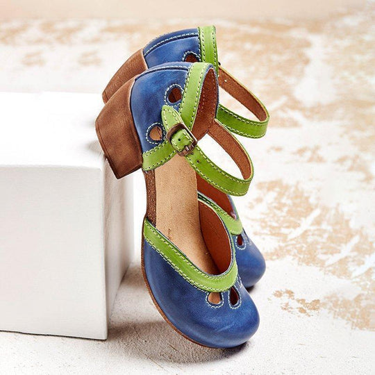 Damen Retro-Sandalen mit niedrigem Absatz