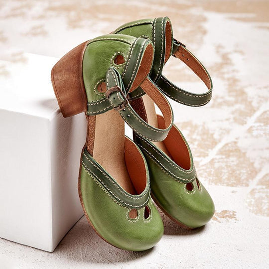 Damen Retro-Sandalen mit niedrigem Absatz