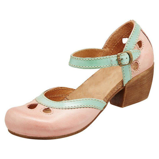 Damen Retro-Sandalen mit niedrigem Absatz