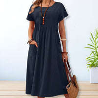 Damen Kurzarm Midikleid in A-Linie