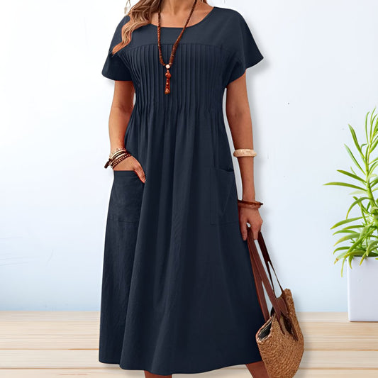 Damen Kurzarm Midikleid in A-Linie
