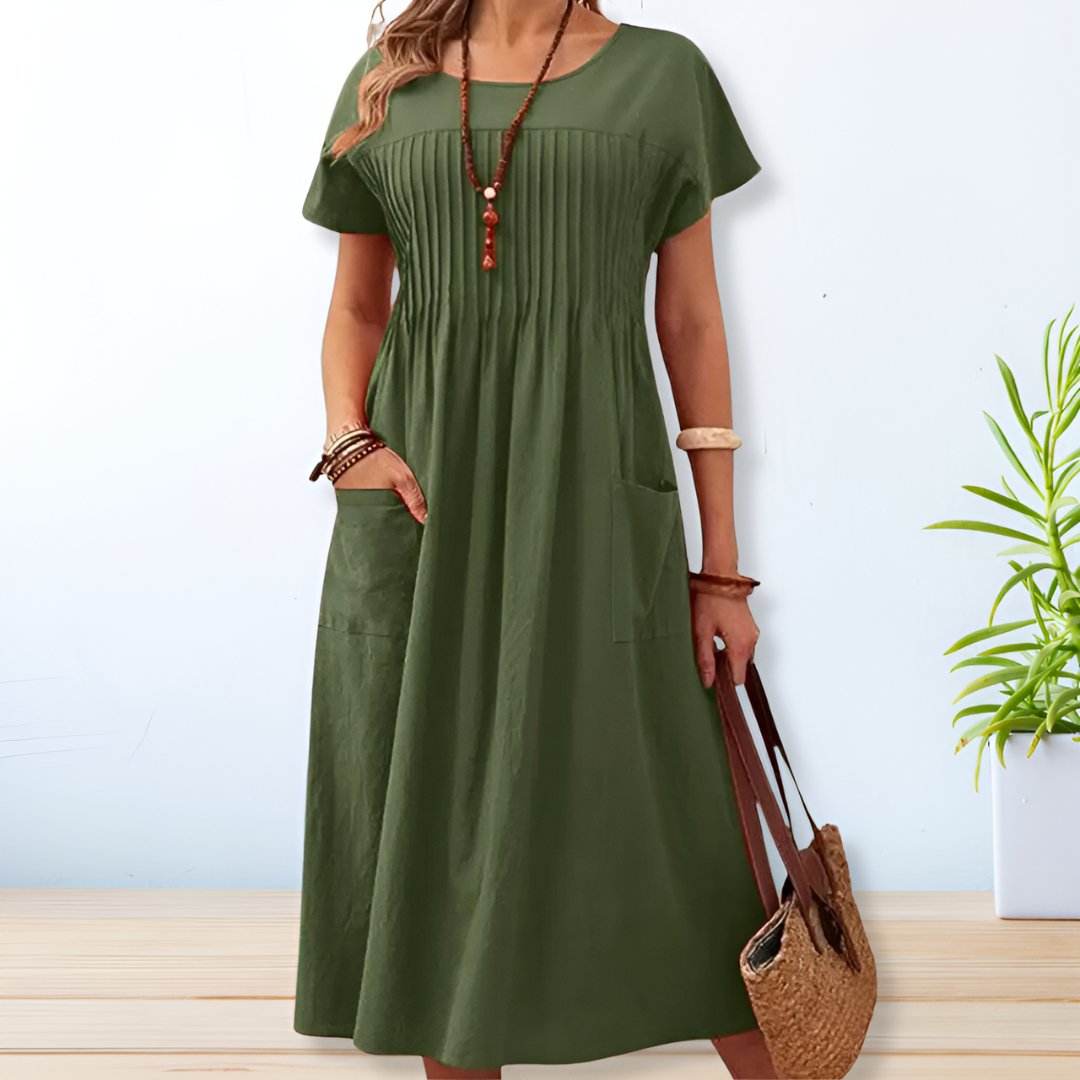 Damen Kurzarm Midikleid in A-Linie