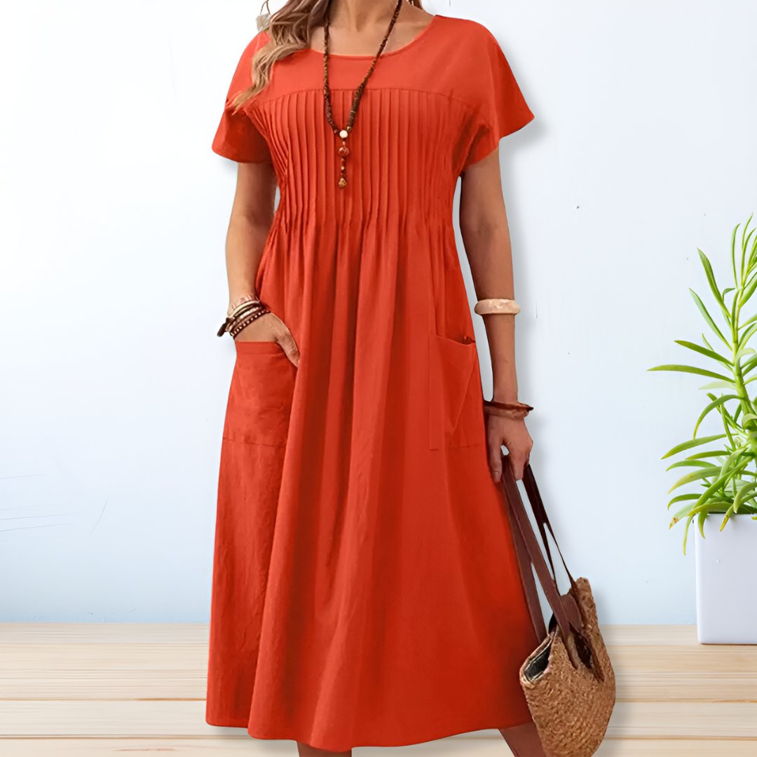Damen Kurzarm Midikleid in A-Linie