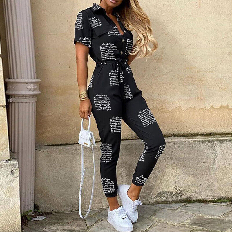 Damen-Kurzarm-Jumpsuit mit Gürtel