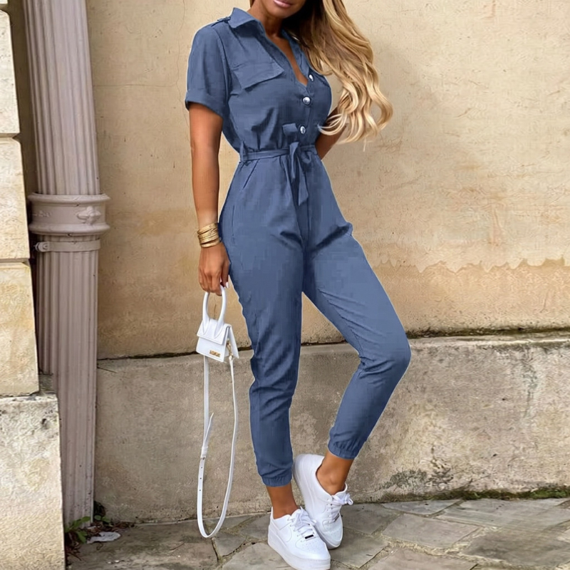 Damen-Kurzarm-Jumpsuit mit Gürtel