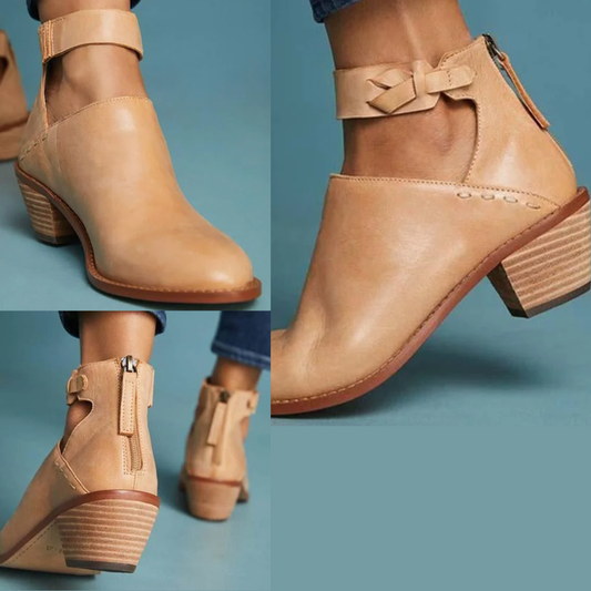 Damen-Stiefeletten mit Absatz geflochtenem Riemen und stützendem Design