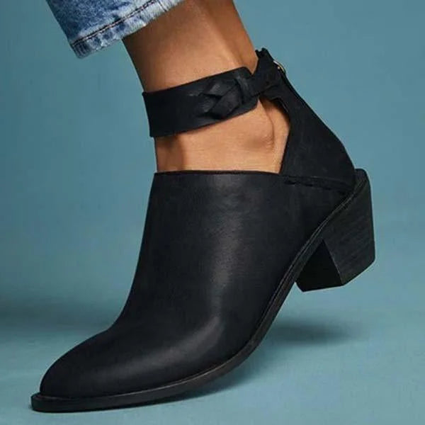 Damen-Stiefeletten mit Absatz geflochtenem Riemen und stützendem Design