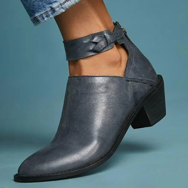 Damen-Stiefeletten mit Absatz geflochtenem Riemen und stützendem Design