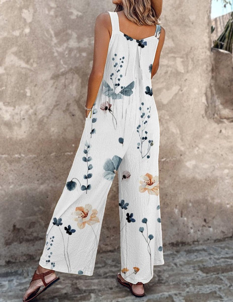 Damen-Jumpsuit mit eckigem Ausschnitt, weitem Bein und verkürzter Länge