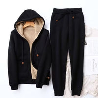Damen Winter-Jogginganzug mit Reissverschluss, Kapuze und Sherpa-Futter