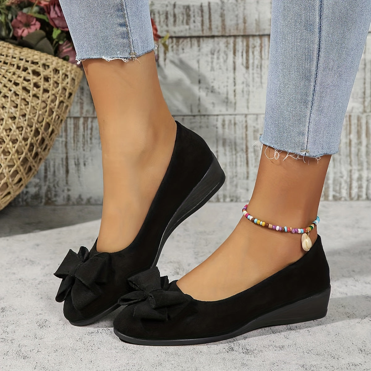 Damen Keilschuhe mit Schleife