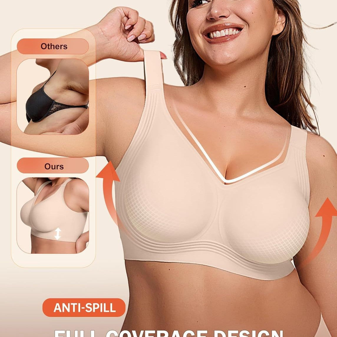 Damen-Push-up-BH mit voller Bedeckung ohne Bügel für optimalen Halt