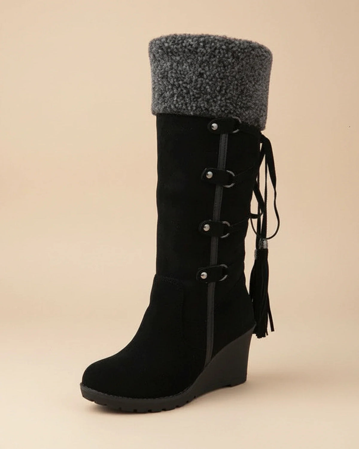 Kniehohe Damen-Winterstiefel mit Keilabsatz