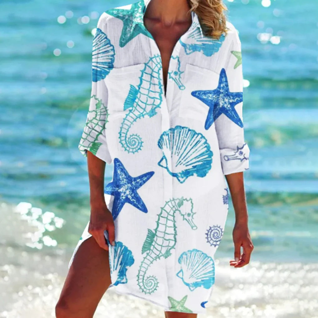 Damen Tie-Dye Strand-Hemdblusenkleid