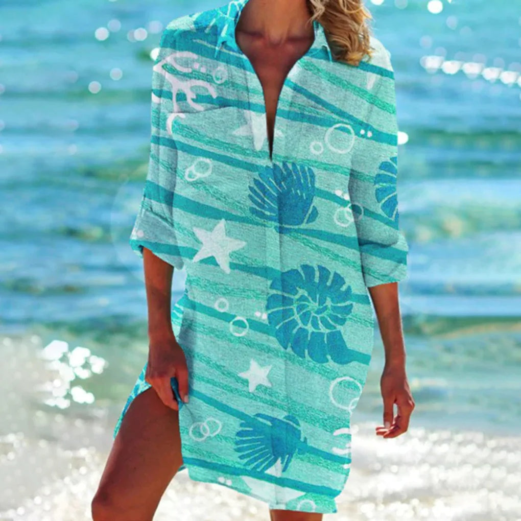 Damen Tie-Dye Strand-Hemdblusenkleid