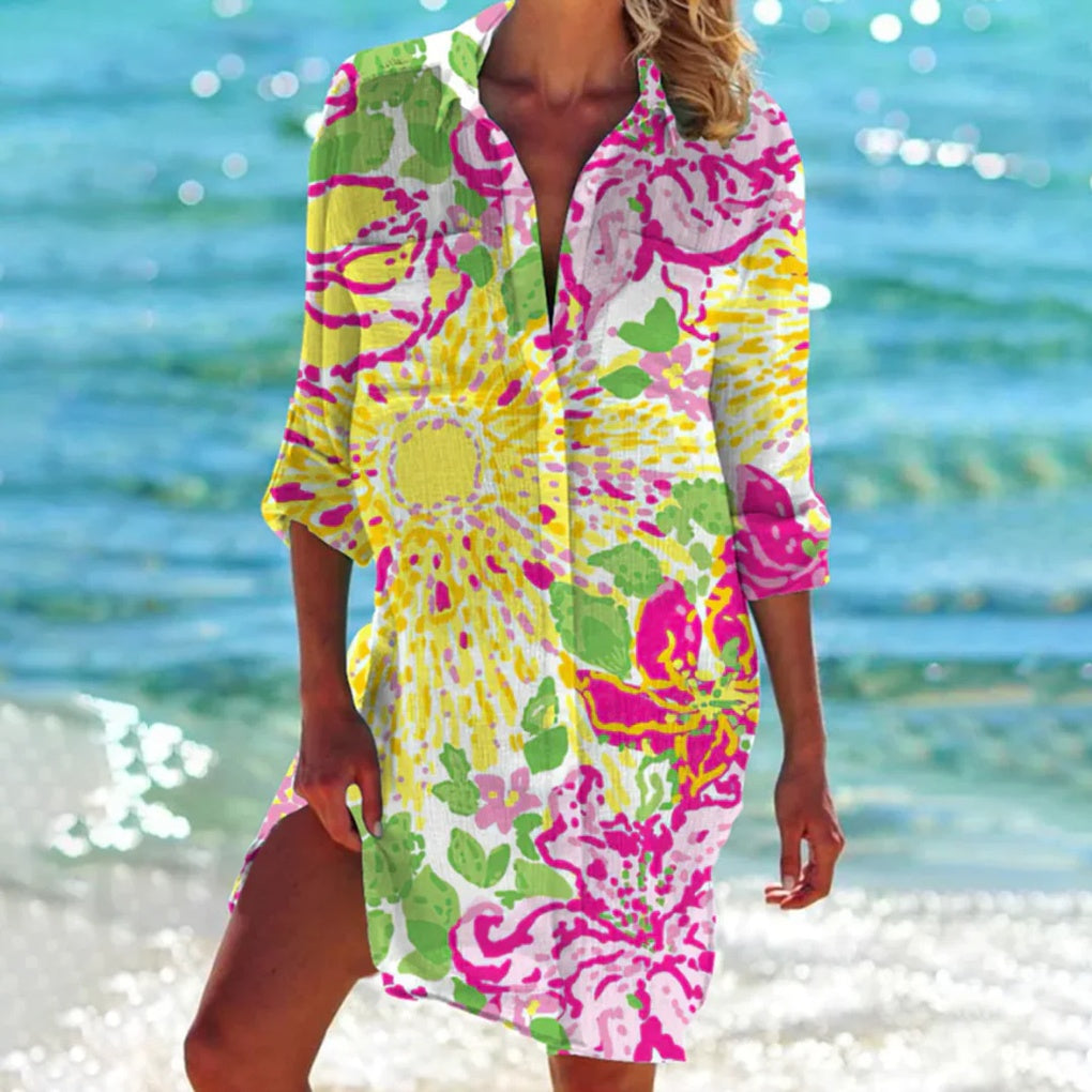 Damen Tie-Dye Strand-Hemdblusenkleid