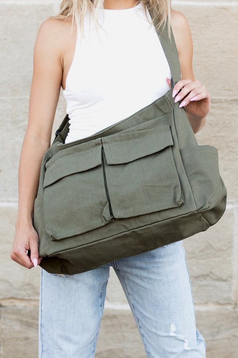 Damen Oversize-Schulter- und Umhängetasche aus schwarzem Canvas