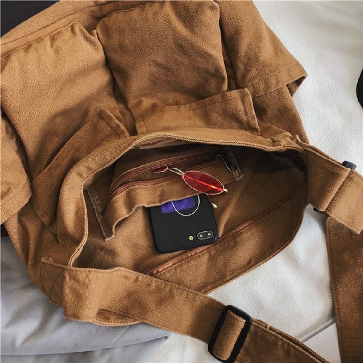 Damen Oversize-Schulter- und Umhängetasche aus schwarzem Canvas
