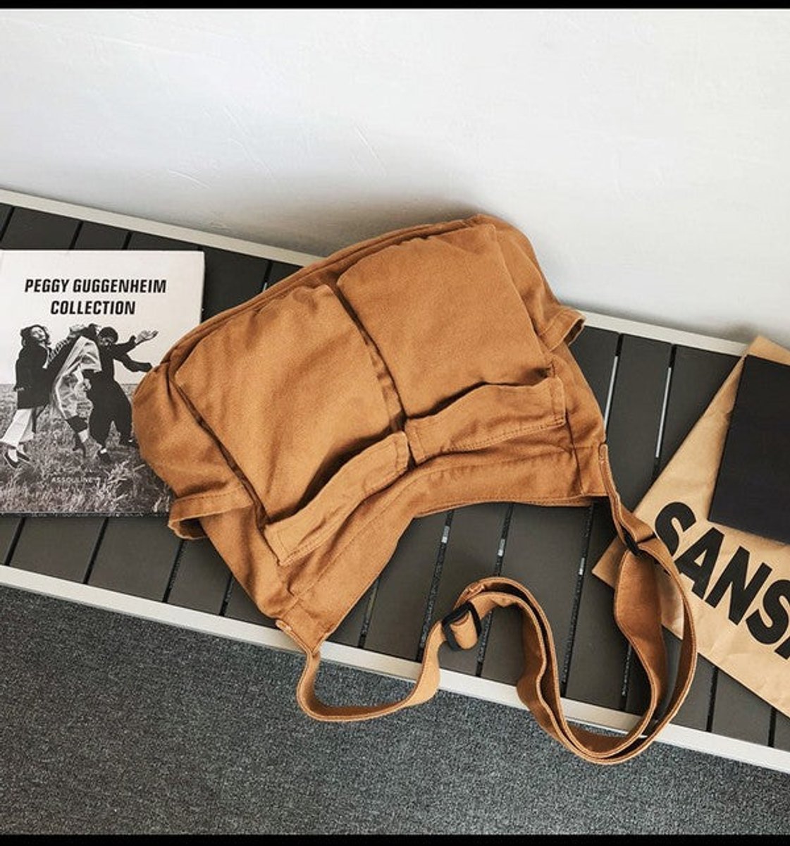 Damen Oversize-Schulter- und Umhängetasche aus schwarzem Canvas