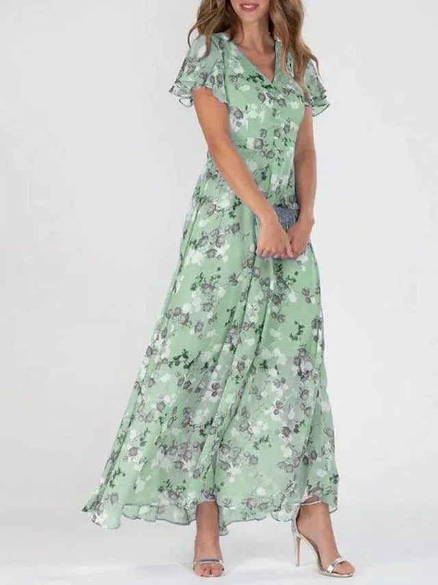 Damen Maxikleid in A-Linie mit V-Ausschnitt