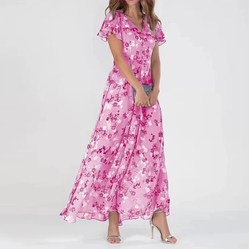 Damen Maxikleid in A-Linie mit V-Ausschnitt