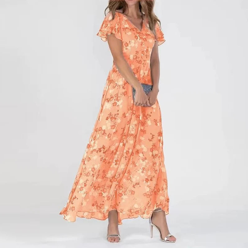Damen Maxikleid in A-Linie mit V-Ausschnitt