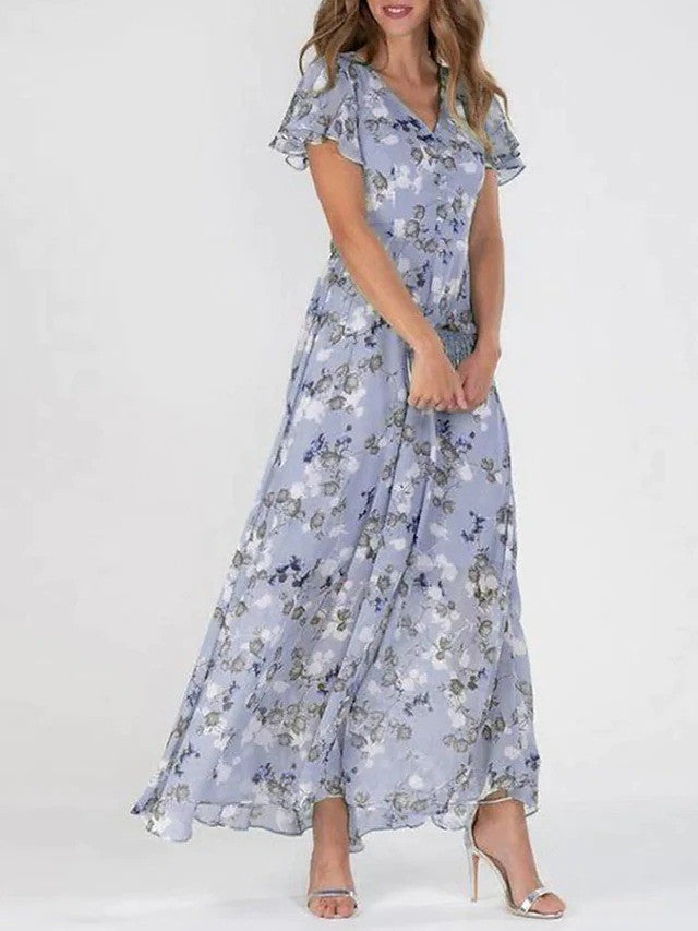 Damen Maxikleid in A-Linie mit V-Ausschnitt