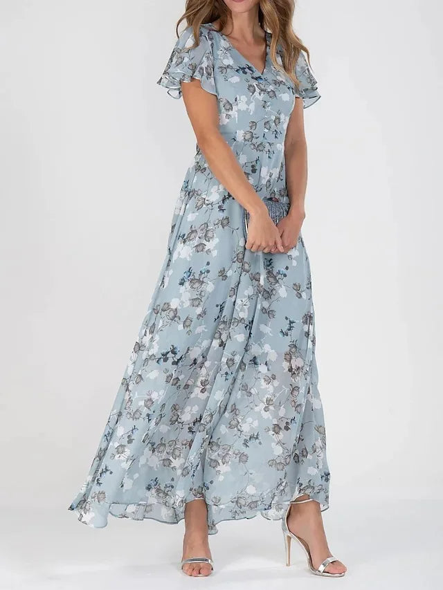 Damen Maxikleid in A-Linie mit V-Ausschnitt