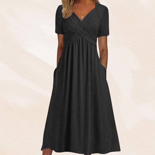 Damen Midikleid in A-Linie mit V-Ausschnitt