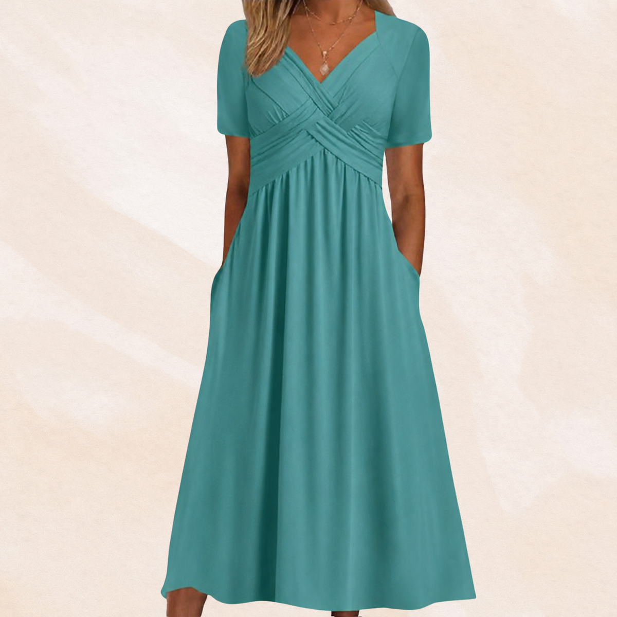 Damen Midikleid in A-Linie mit V-Ausschnitt