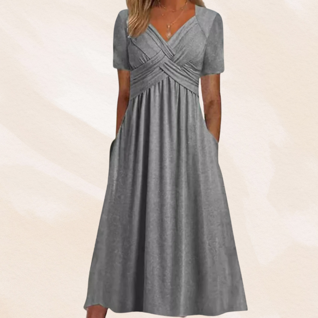 Damen Midikleid in A-Linie mit V-Ausschnitt