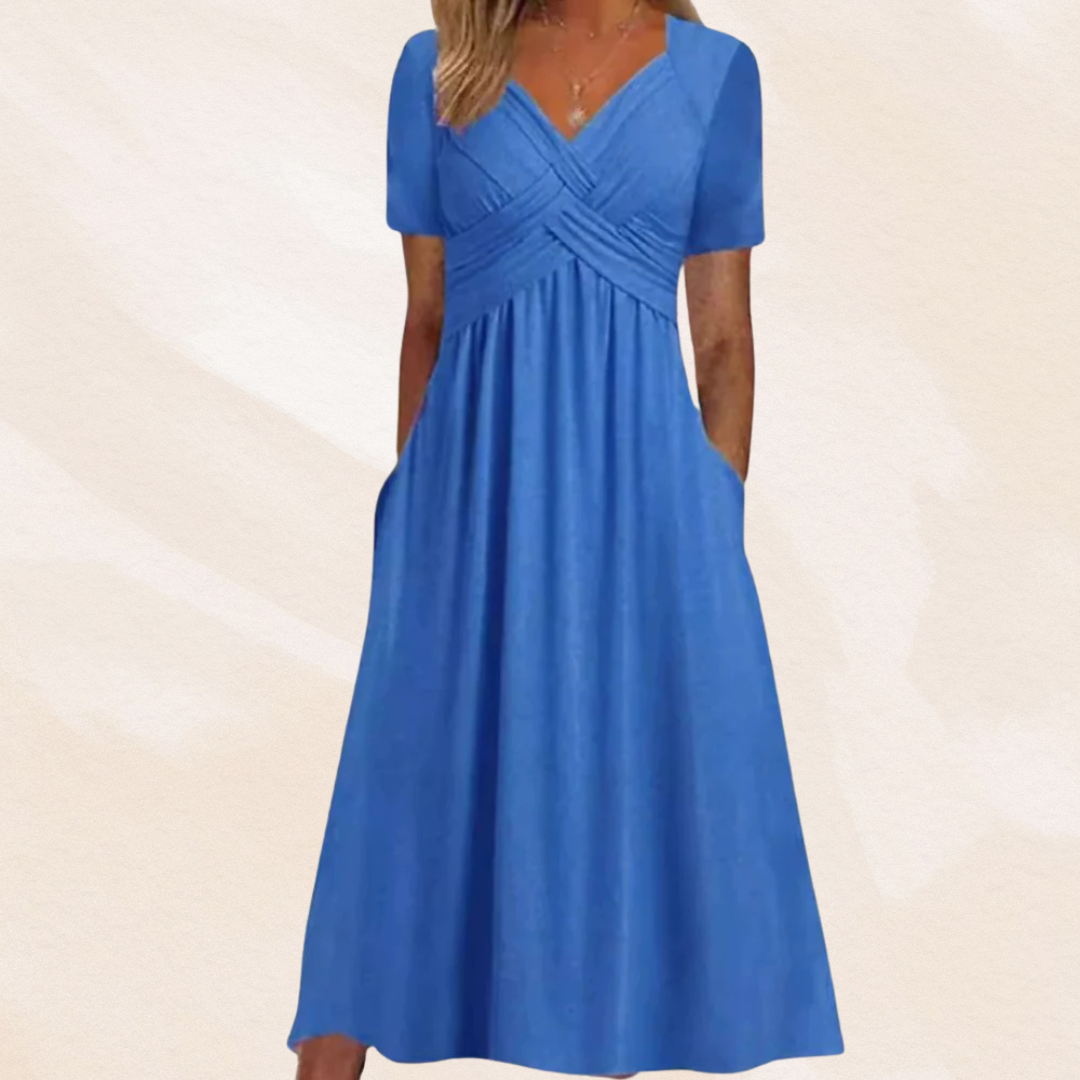 Damen Midikleid in A-Linie mit V-Ausschnitt
