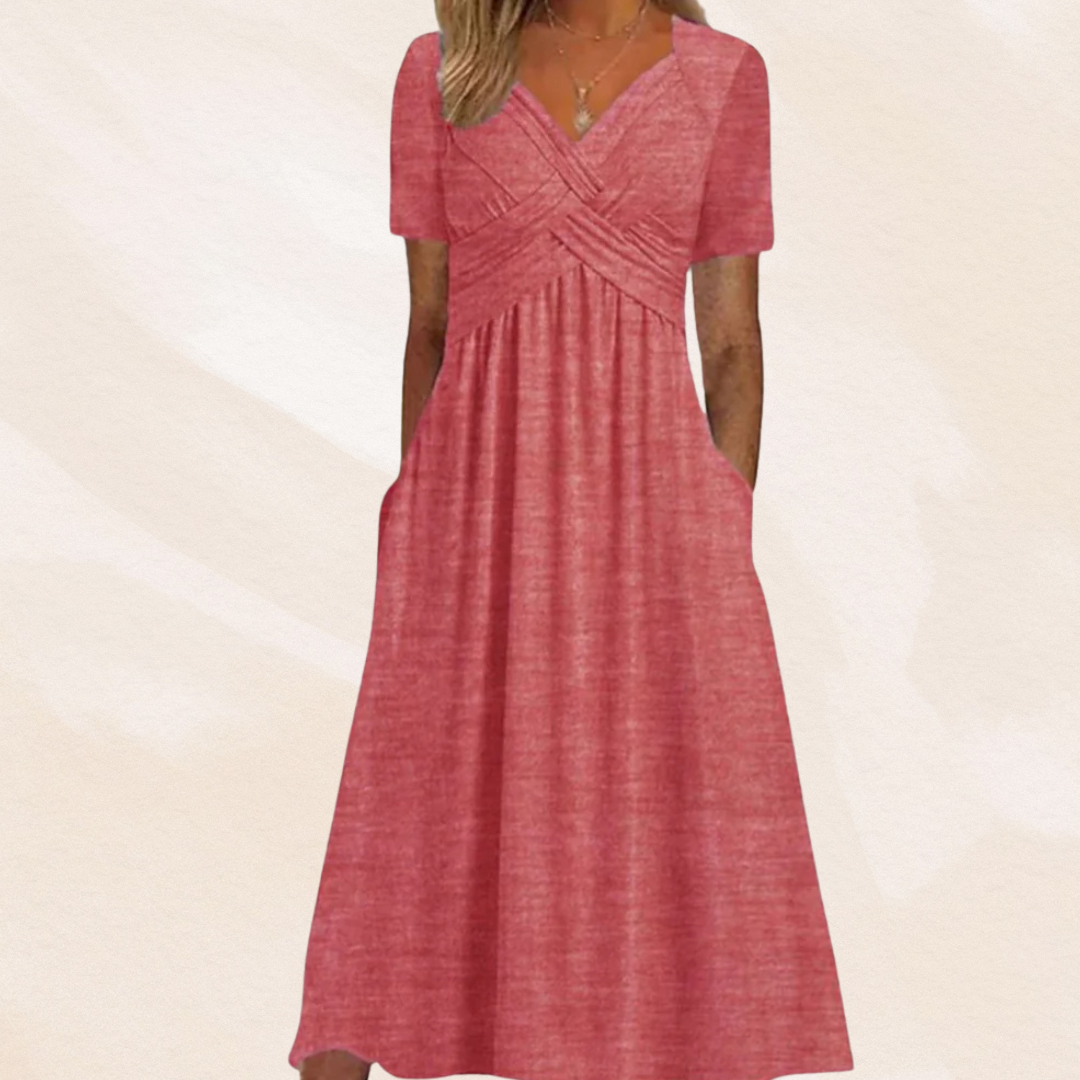 Damen Midikleid in A-Linie mit V-Ausschnitt
