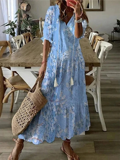 Damen A-Linien-Midikleid mit V-Ausschnitt
