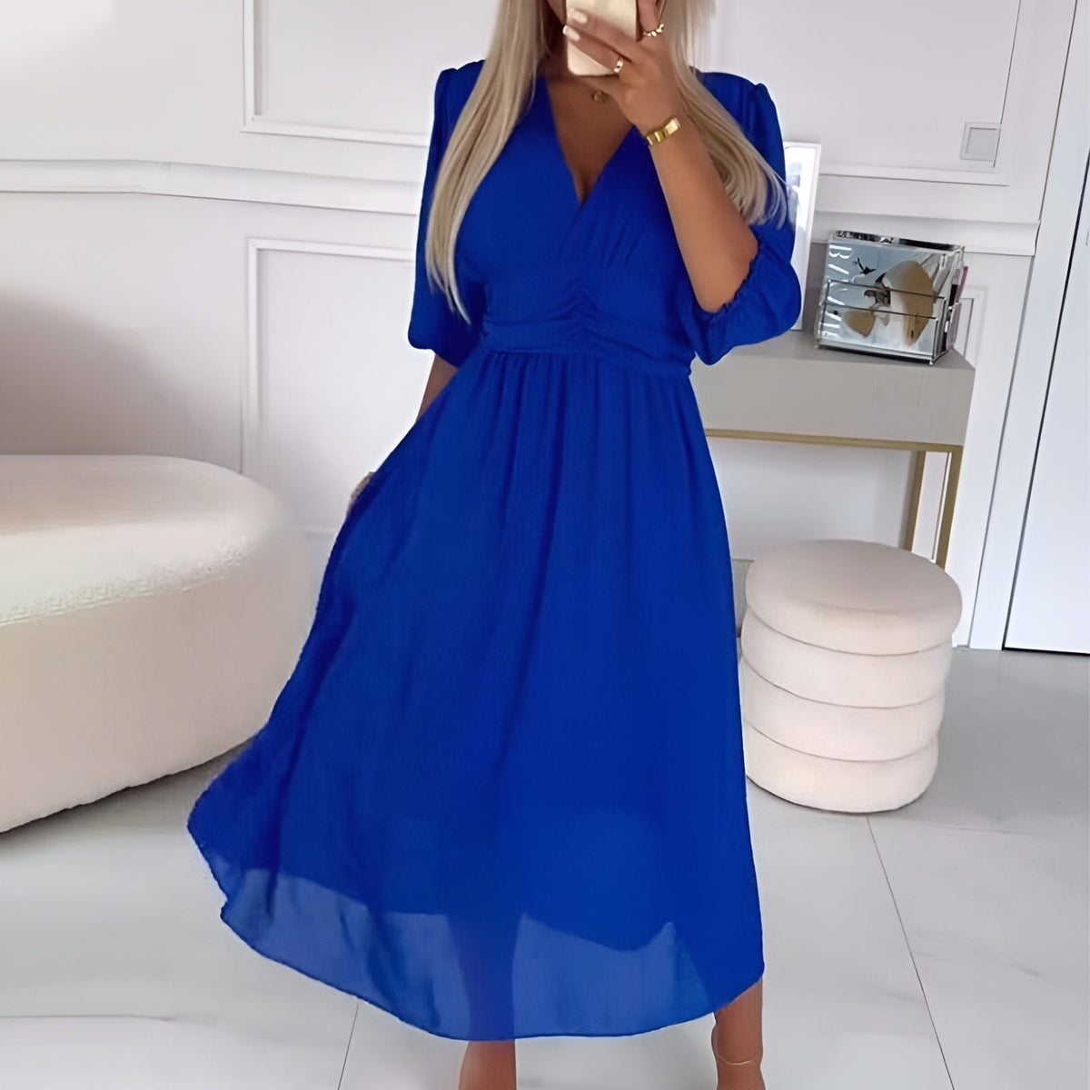 Damen A-Linien-Kleid mit V-Ausschnitt