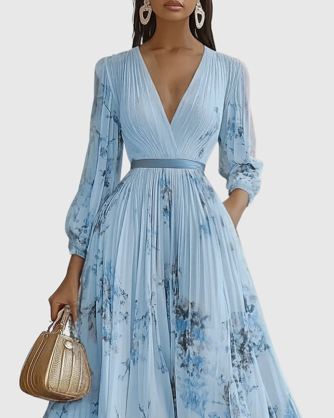 Damen A-Linien-Kleid mit V-Ausschnitt in Midilänge