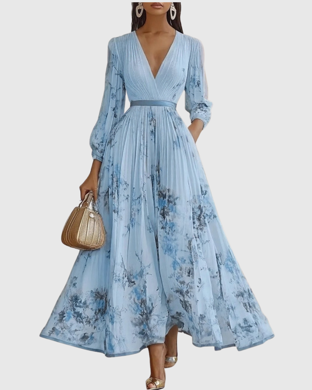 Damen A-Linien-Kleid mit V-Ausschnitt in Midilänge